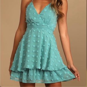 Just One Twirl Mint Blue Polka Dot Mini Skater Dress